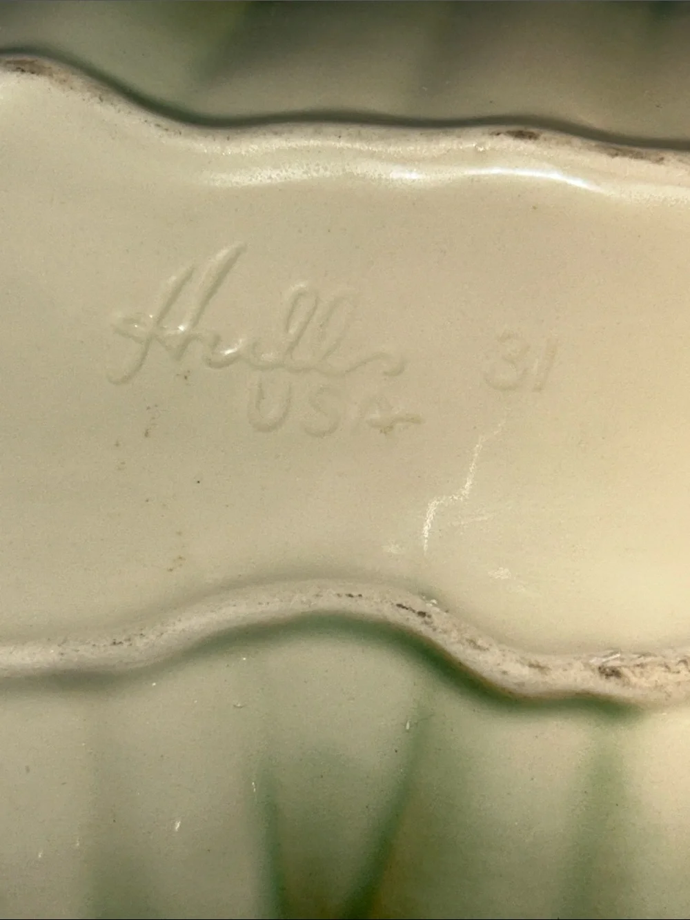 Mid-Century Modern Green/Brown Ombre Ceramic Leaf or Floral serving dish